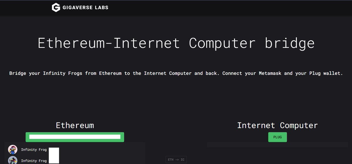 top4guys's tweet photo. Bridge from #eth to #icp does working. Nice milestone. Who have infinity frogs can transfer yours nft from eth to ic.
Stoked with this.
@GigaverseLabs @IcPunks #infinityfrogs #bridge #eth #Dfinity https://t.co/7yfpUevCIY