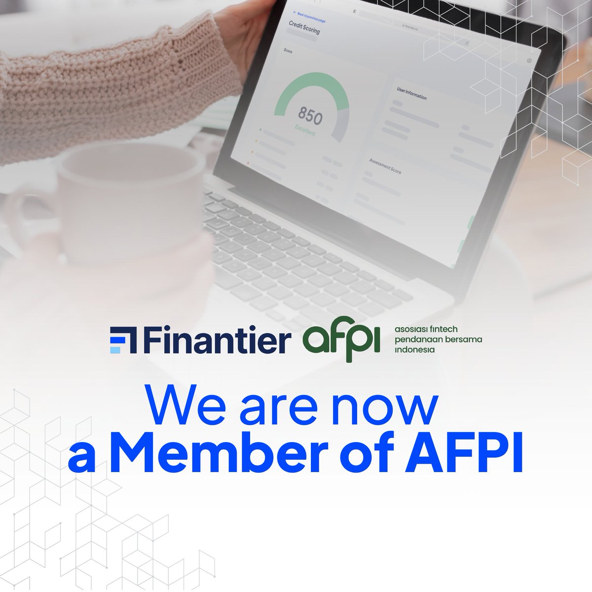 finantier's tweet photo. We are honored to share that we are officially a member of the Indonesian Asosiasi Fintech Pendanaan Bersama Indonesia (@OfficialAfpi) in July 2022. With Innovative Credit Scoring (registered in OJK IKD) as one of our products to support the Fintech Lending industry. https://t.co/9gWFAEdQvw