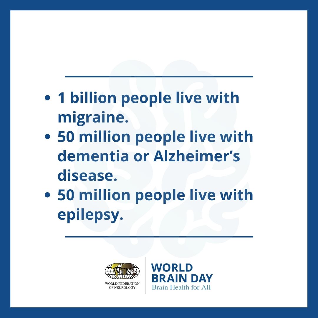 wfneurology's tweet photo. The 9th Annual World Brain Day is dedicated to Brain Health for All. This year, we’re focusing our efforts on fighting brain disorders by spreading knowledge about the factors that optimize the health of the brain. Learn more: https://t.co/ucWs9e7YX8 https://t.co/mWOYbF7NxC