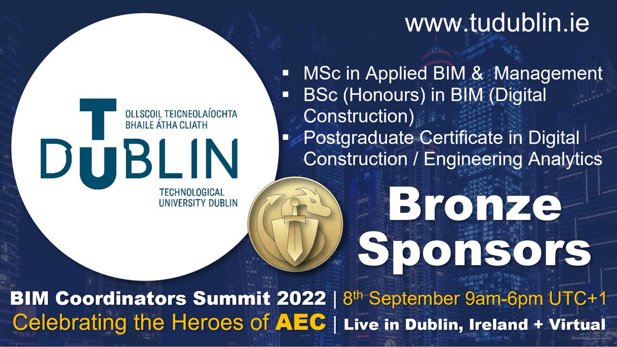 BIMCoordinators's tweet photo. We're excited to announce @WeAreTUdublin, as Bronze sponsors for #BIMcoordinatorSummit2022 on 8th September, in Dublin, Ireland. More details here: https://t.co/4Fh2l0YHKm

#BIM #BIMheroes #AEC #Architecture #Engineering #Construction #DigitalTransformation #Innovation https://t.co/847o7TvGSL