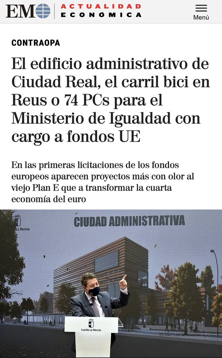 pacocanizares's tweet photo. Que Page gaste 30 M de € en oficinas para Junta en #CiudadReal en vez de en el desarrollo de la ciudad y atraer inversiones que generen riqueza y empleo, no cumple con los objetivos los fondos UE. Que será de los edificios vacíos y los comercios del centro? https://t.co/3d4wcLfMb8