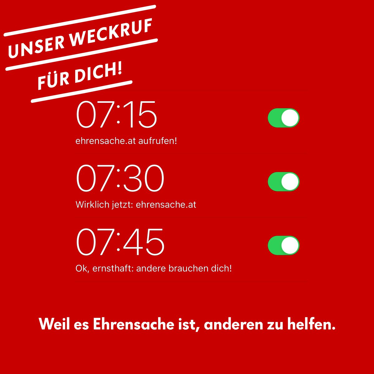 Keine Sorge, wir haben den Reminder für dich: Ab auf ehrensache.at und los geht's mit dem Mithelfen! 💪🏼