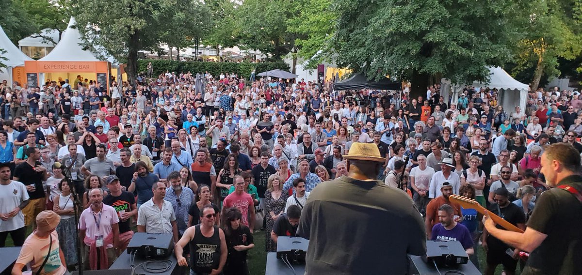 A5BluesBand's tweet photo. It was a great fest, too! 
Thanks for the warm welcome, enthusiastic crowds, and true Blues fans!  More great shows in Cognac this weekend... but we are off to our next two shows in France then Switzerland
#A5BB #CBP2022 https://t.co/PwLPE71OnN