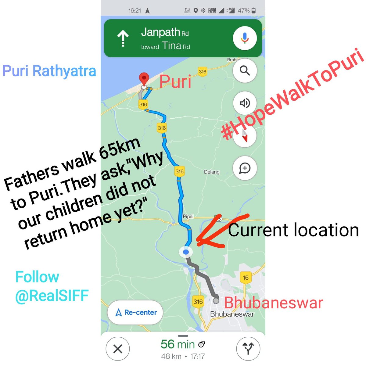 Fathers of Odisha walk 65km from Bhubaneswar to Puri to tell the Lord of the Universe, "You are returning home today. But, our children have not returned."

Very emotive appeal indeed.😢😢😢

<a href="/RealSIFF/">SIFF - Save Indian Family Foundation</a> is a temple for Men &amp; Fathers. Pl 🙏🙏 post #HopeWalkToPuri today &amp; tomorrow.