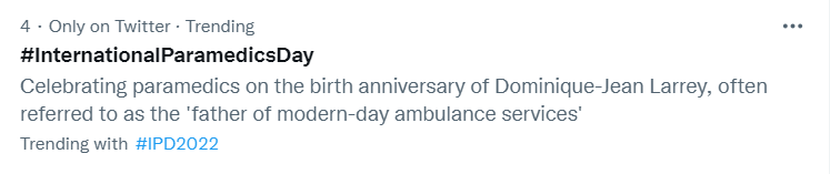 ParamedicsDay's tweet photo. We are so pleased to see that #ProudToBeAParamedic is trending on Twitter!

#InternationalParamedicsDay #IPD2022 https://t.co/WmgBwIg6BV