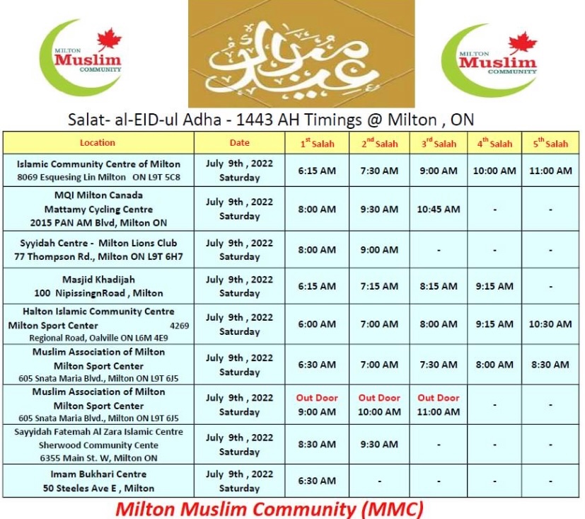 MuslimsMilton's tweet photo. Salatul-Eid-Adha in Milton , ON
Saturday - July 9th, 2022. https://t.co/WuzaSrypHB