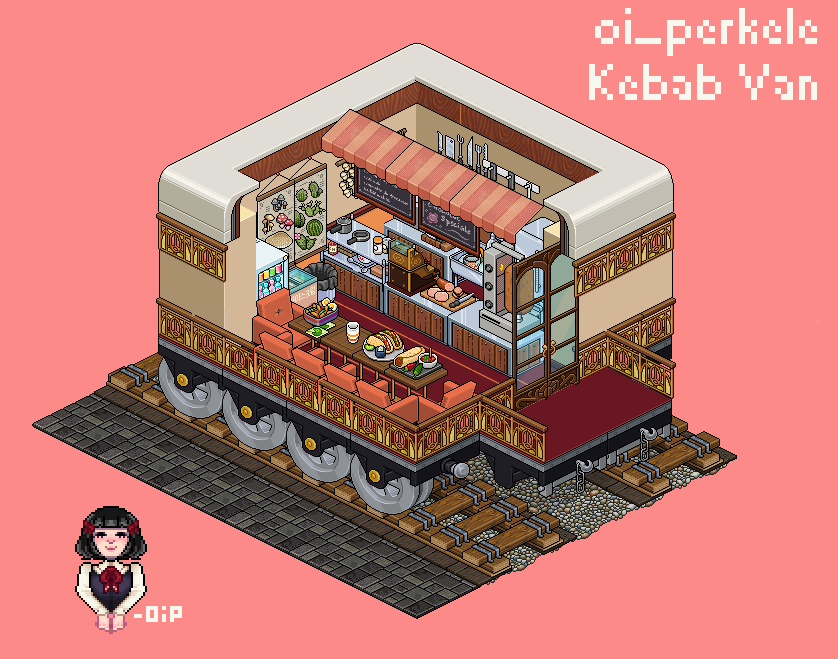 <a href="/garybrannan/">Gary Brannan</a> <a href="/MattGrayYES/">Matt Gray</a> <a href="/habboxfrance/">Habbox</a> All in all there's 
~ The Dining Carriage
~ The Snacking Carriage
~ The Soft Drinks Carriage
~ 2 Pub Carriages (because why not?)
~ The Disco Carriage
~ And the little Kebab Van at the back! 
(2/2)