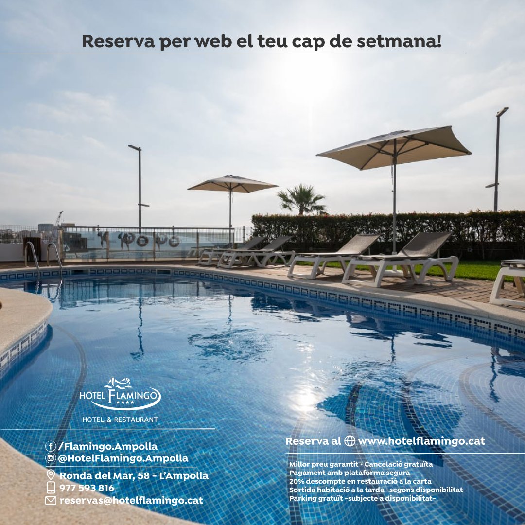🛎️ Ja pots fer les teves reserves per al proper cap de setmana a través de la nostra pàgina 🌐 hotelflamingo.cat o trucant directament a l’Hotel.

#vacancesacatalunya #hotelflamingoampolla #restaurantdelmarampolla 
#lampolla #deltadelebre #reservadelabiosfera