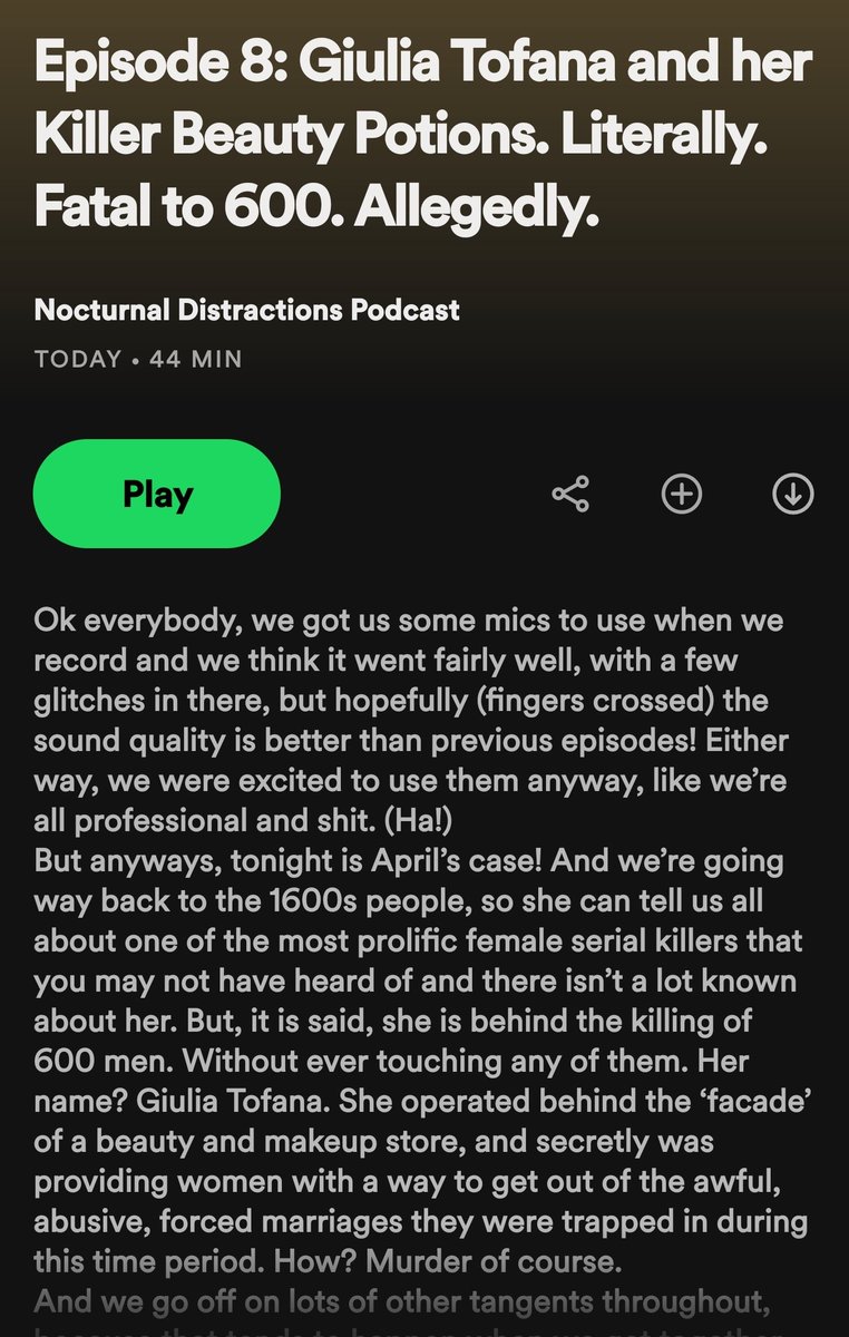 podcast_nocturn's tweet photo. Episode 8: Giulia Tofana and her Killer Beauty Potions. Literally. Fatal to 600. Allegedly.
https://t.co/4bFcW4hJzh
#nocturnaldistractionspodcast #truecrime #guiliatofana #podcast #truecrimecommunity #truecrimepodcast #aquatofana #womenserialkillers #1600s #killermakeup https://t.co/kqR0p7P0Bu