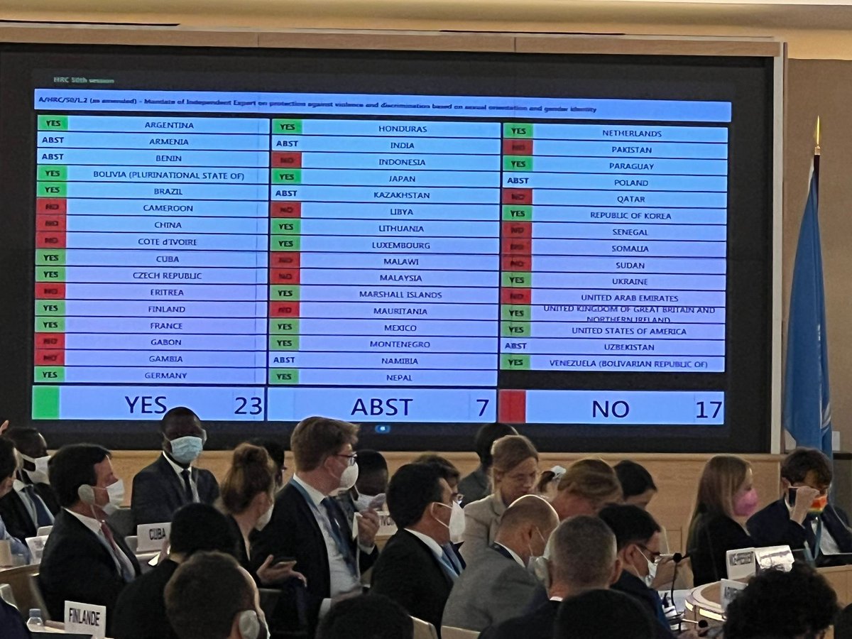 victor_madrigal's tweet photo. The #IESOGI mandate has been renewed at #HRC50. 
Many have worked tirelessly to make this a reality - from state authorities to civil society. We continue to move ahead, one step closer to achieving our common vision: a world free from violence &amp; discrimination based on #SOGI. 🌈 https://t.co/8wHbtaCdag