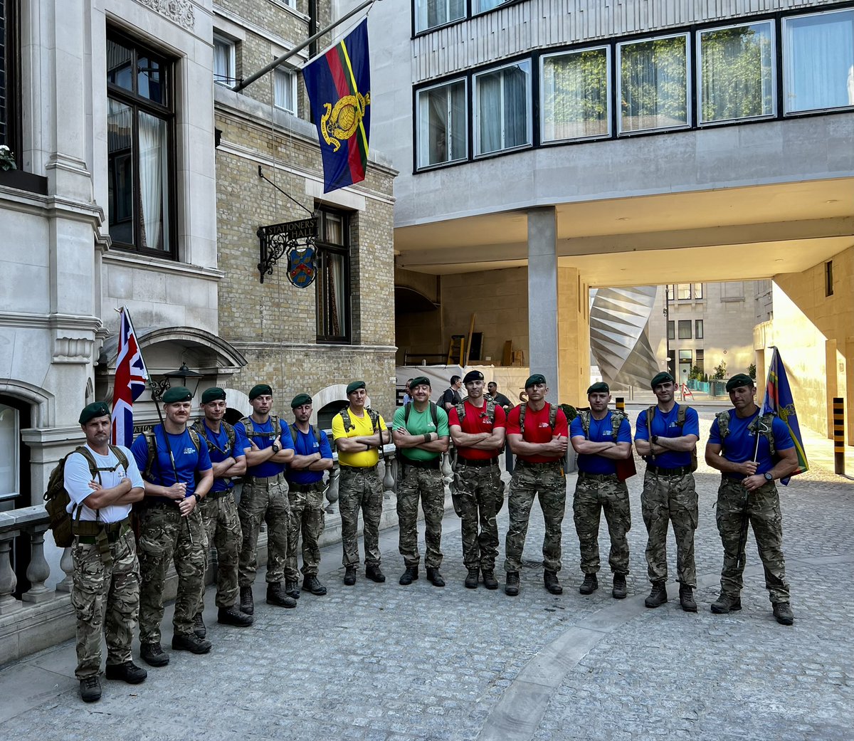 ollytodd's tweet photo. The @LondonRmr team made it to Plaisterers Hall, the end of their 56 mile, 20hr yomp. Bodies sore but morale high! If you want to support us https://t.co/6LqBPMhbjU funds will go the the RM Charity! https://t.co/7YsZqThvMf