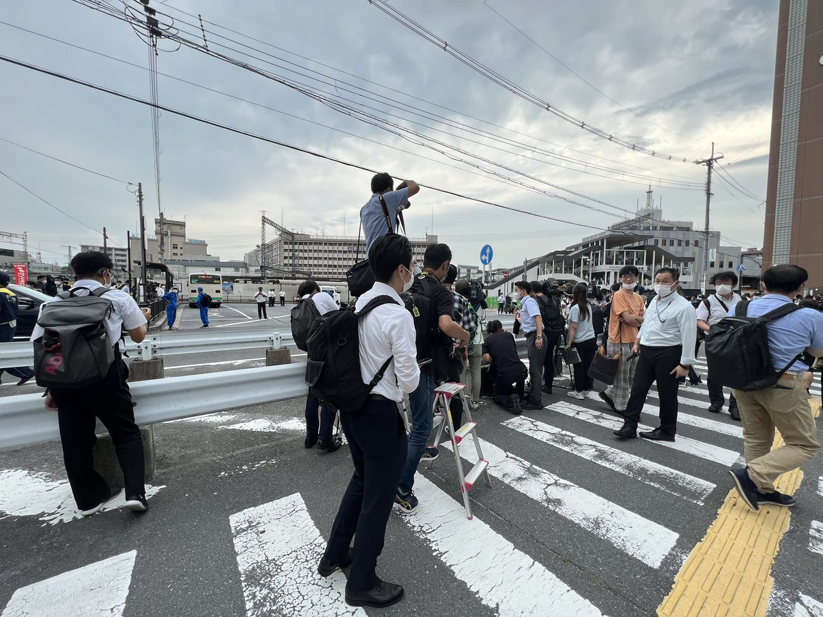 Former Japanese PM Shinzo Abe has died after being shot earlier today at this spot <a href="/james_oaten/">James Oaten</a> and I are reporting from Nara <a href="/abcnews/">ABC News</a>