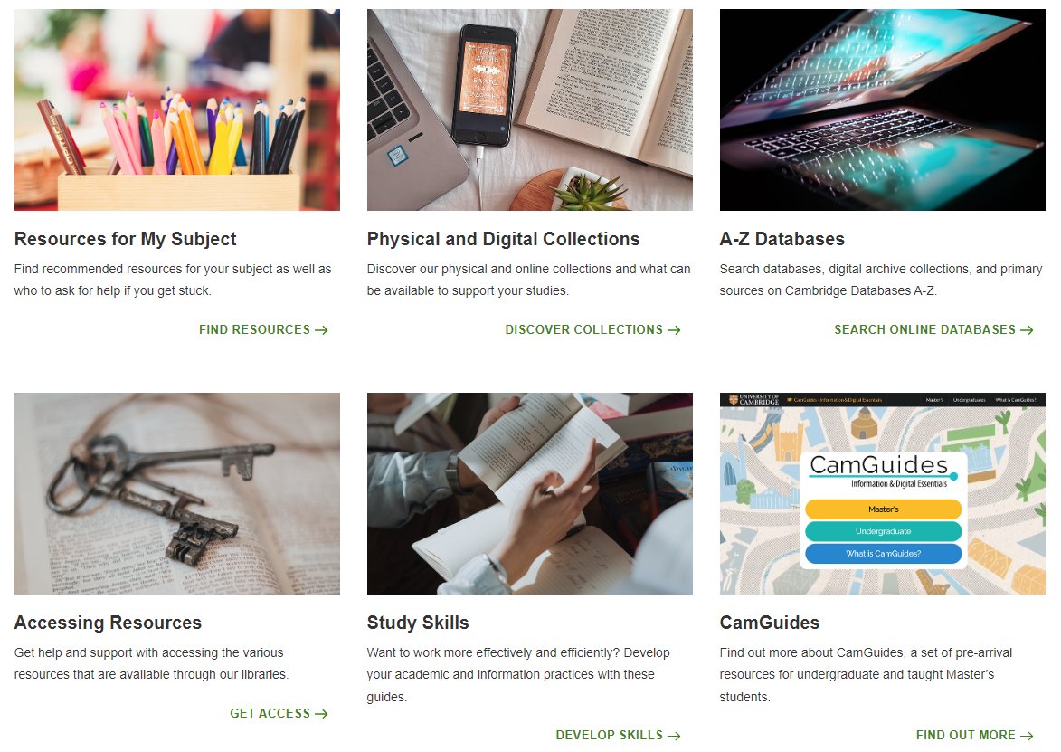#GoingToCambridge? Where do I find resources to help support my studies? What stuff can I access to research remotely? Who do I ask for help if I get stuck? How do I work more effectively and efficiently? Hey, there's a LibGuide for that! 👉 libguides.cam.ac.uk/home