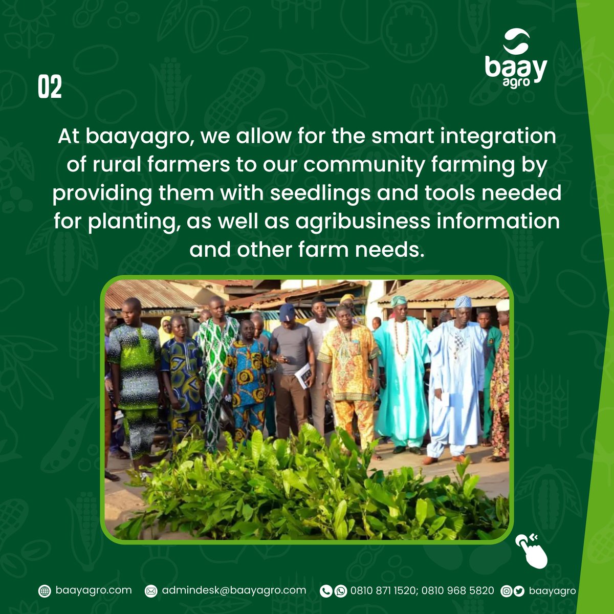 baayagro's tweet photo. At @baayagro, we allow for the smart integration of rural farmers into our community farming by Providing them with seedlings and tools needed for planting, as well ad agribusiness information and other farm needs.
#baayagro #agriculture #sustainableagriculture #communalfarming https://t.co/oF3Wyt5XOJ