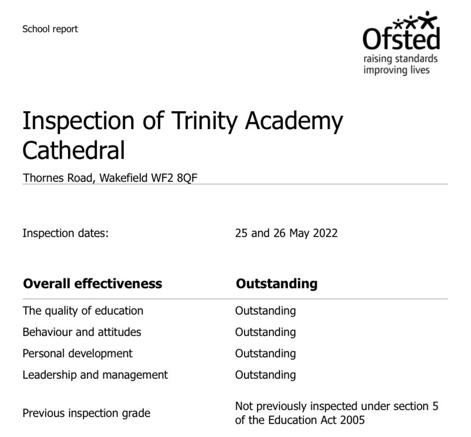 We are so delighted to share our recent Ofsted Report:
‘Trinity Academy Cathedral is a school with a very special atmosphere and sense of purpose’

This school had a 10-year-long cycle of RI. We are incredibly proud of what we have become. #everythingispossible