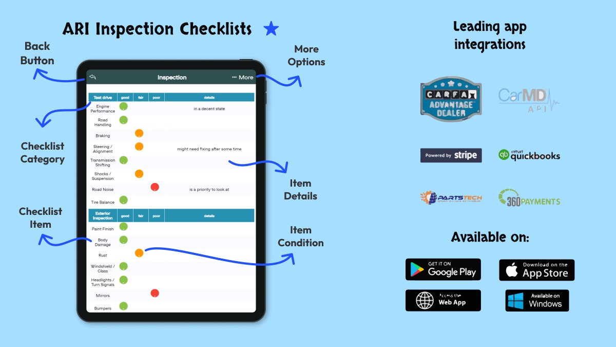 A detailed description of ARI's Inspection Checklists ☑️

Explore more tools that can enhance your auto repair business at ari.app