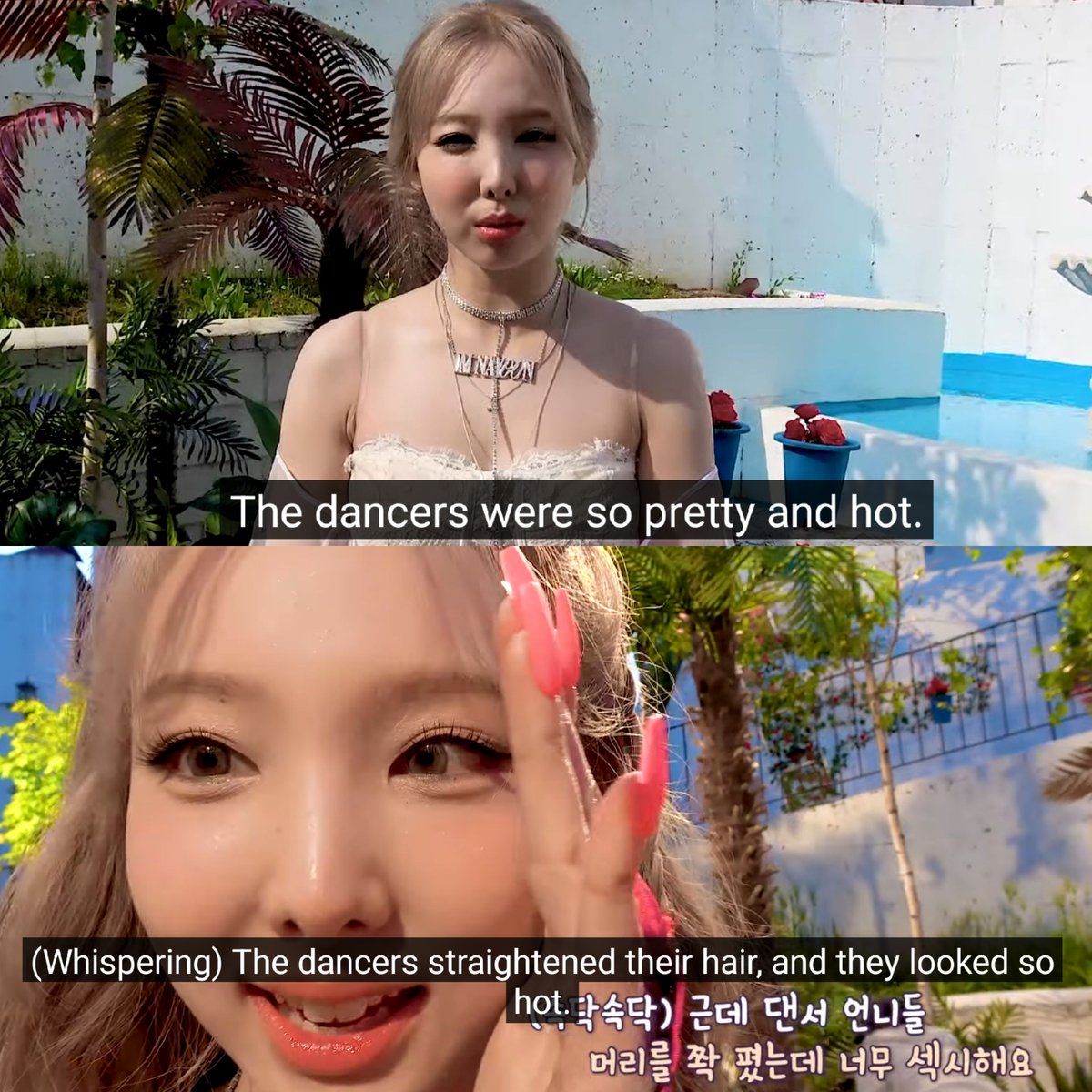 godmitzu's tweet photo. Nayeon talking about the female dancers... I know what you are https://t.co/rrEqBV3YQA