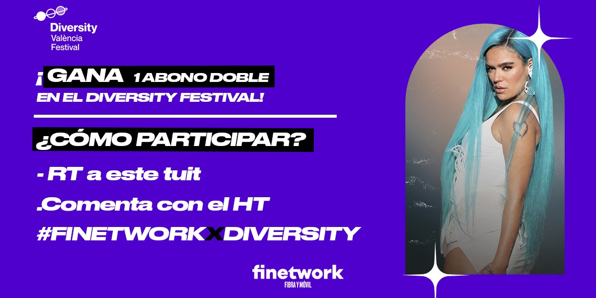 🔥SORTEAMOS UN CHEQUE AMAZON DE 100€ A LA 13:00, 14:00, 15:00, Y UN ABONO DOBLE PARA EL FESTIVAL DIVERSITY EN VLC <a href="/DiversityVlc/">Diversity València Festival</a>  A LAS 17:00.🔥

Para participar:
1. RT este tweet. 
2. Comentar con el HT #FINETWORKxDIVERSITY 
¡Mucha suerte!🍀