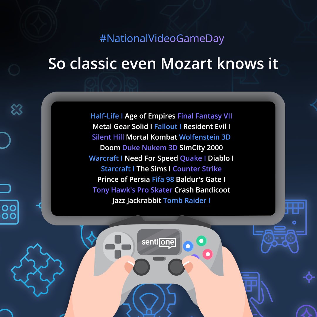 SentiOne_com's tweet photo. 🏆 Check out SentiPeople's favorite video games of all time! 🎮
Today is #NationalVideoGameDay so we decided to ask around what are the favorite video games of our colleagues. 🤓 The whole #SentiOne office was burning with video game fever. 🔥 Which #videogames are your favorite? https://t.co/8vWEJ0a7cI