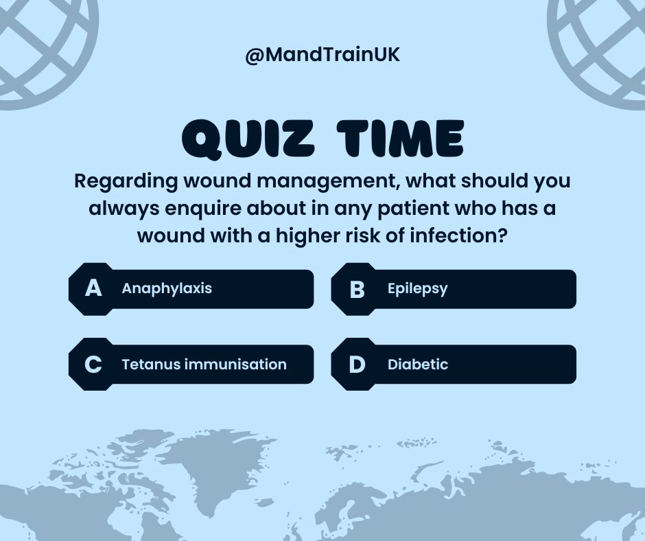 MandTrainUK's tweet image. Let us put that #woundmanagement knowledge to the test. Refresh that memory and comment your answer. You can also check out our #refreshercourses by visiting the Mandatory Training UK website. Link on our bio!
#learndevelopcomply #mandatorytraininguk #cpdukaccredited