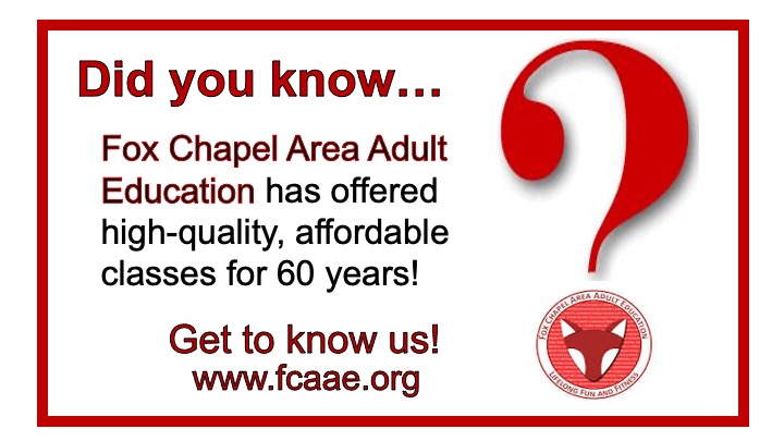 FCAdultEd's tweet photo. Join our email list - know the minute registration opens! https://t.co/g9QGQbcmpU
Get to know us https://t.co/YQffmdKbbj
#lifelonglearning #adulteducation #foxchapelareaadulteducation #fcaae #enhanceyourlife #somuchtolearn https://t.co/tE3Fh0y6sB