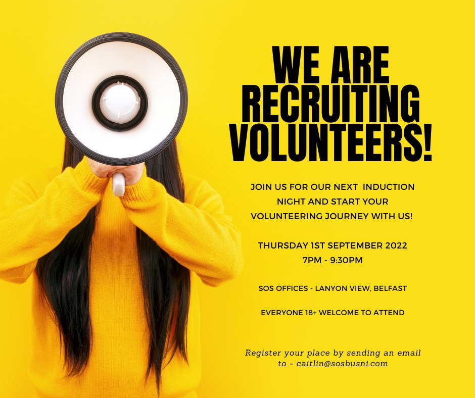 Without our wonderful volunteers we couldn't do the valuable work we do! 

Did you know you can sign up all year around through our 'BeCollective' link on our website?

Please share this post to spread the word about our induction evening. 

Thank you - Team SOS Bus NI