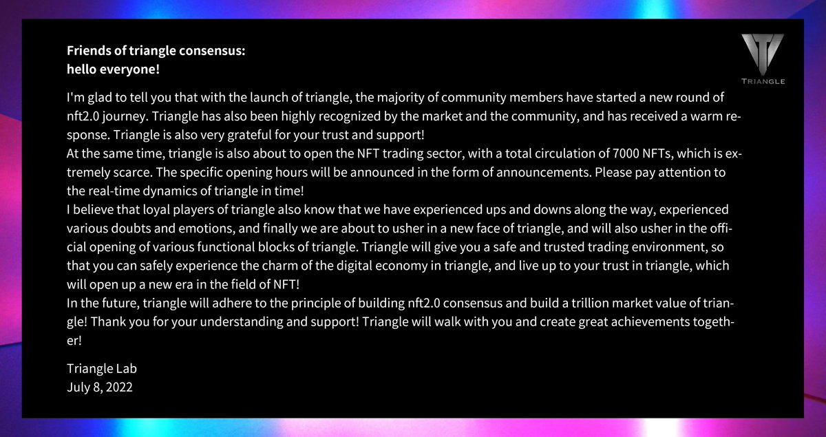 Triangle_OG's tweet photo. Triangle Cui Ji has always been on the road of growth, and will start the NFT2.0 journey with the majority of community members. I believe that with the joint efforts of everyone, Triangle will create a trillion-dollar market value!
Triangle will be with you! https://t.co/fLB9mC8ki8