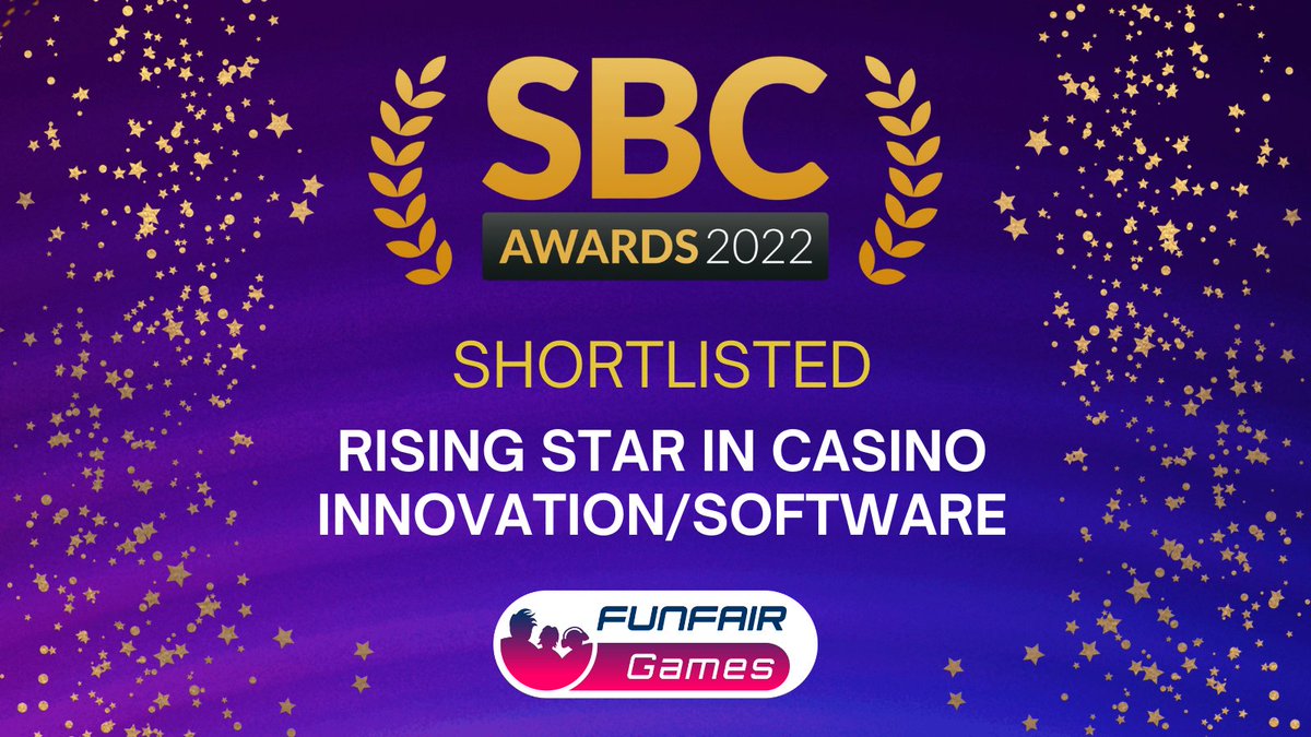 We are delighted to announce that we have been shortlisted for:
Rising Star in Casino Innovation/Software in the @SBCGAMINGNEWS Awards 2022 for our innovative studio titles!

To view all other nominees, see here: lnkd.in/ggyTPcq

#SBCAwards2022 #SBC
#Gaming #FunFairGames