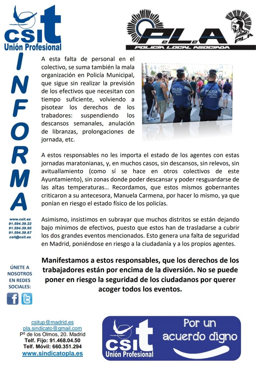 sindicatopla's tweet image. La seguridad de los ciudadanos y los derechos de los trabajadores de @policiademadrid es lo primero, no se pueden poner en riesgo, por querer acoger todos los eventos en la ciudad de #Madrid

#MADO2022
#MadCool2022

#Responsabilidad