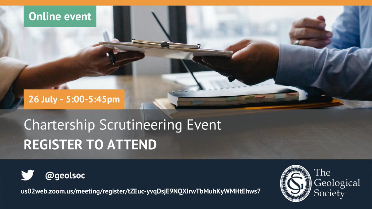 GeolSoc's tweet photo. Are you a Scrutineer and want to get more involved? Join us at our Chartership Scrutineering Event on the 26th! Reserve your space now: https://t.co/jhSRenUqJ6
#OnlineEvent #ZoomConference #Chartership #Geology https://t.co/XVYlw5s6ca