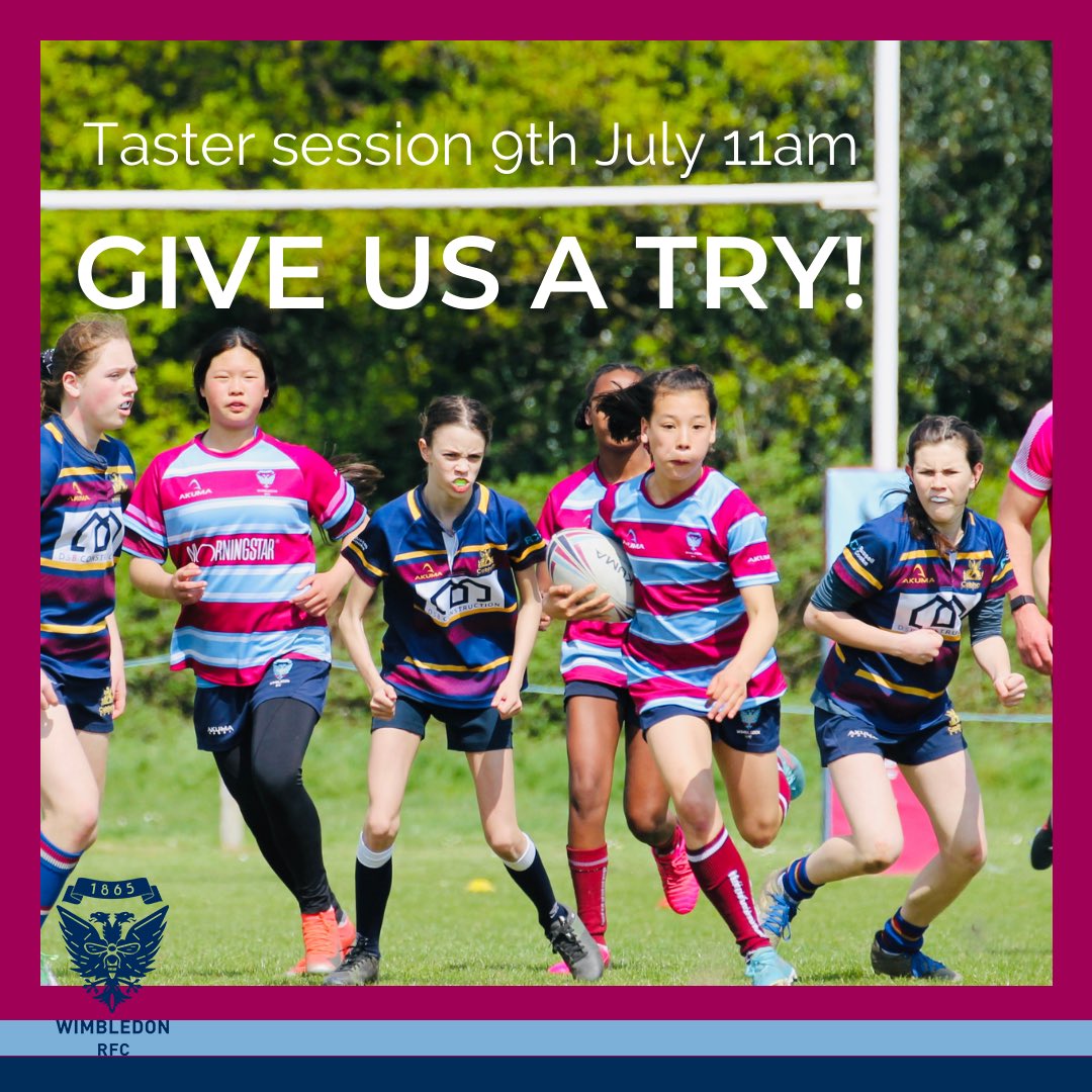 GirlsWimbledon's tweet photo. Bored of football? Tired of tennis? Napping at netball? Why not try rugby?! Join us for a fun free girls’ rugby taster session this Saturday. #newballsplease #thisgirlcan #girlsrugby https://t.co/F9hx7B26AY