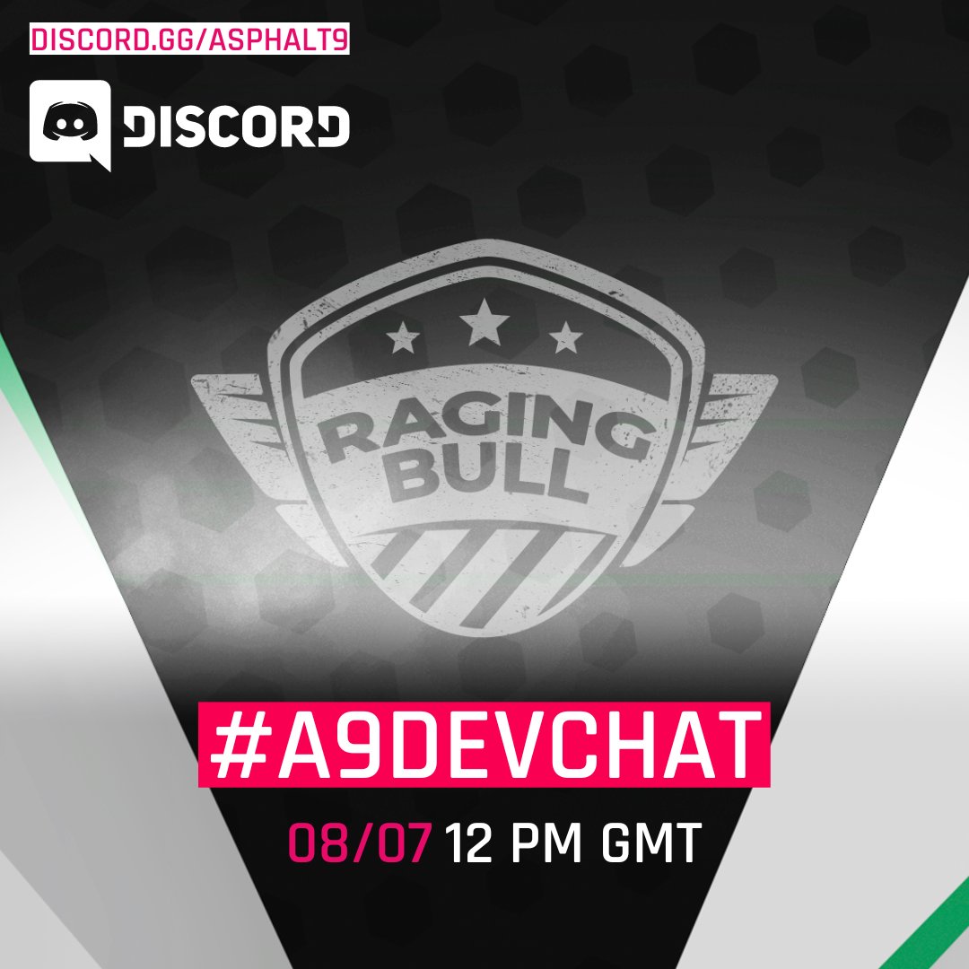 asphalt's tweet photo. One hour left to start the Raging Bull &amp; 4th Anniversary #A9DevChat! 📣

Join our discord and warm-up for the chat!
👾 https://t.co/2747pP4KpC https://t.co/V8o9bvqV9s