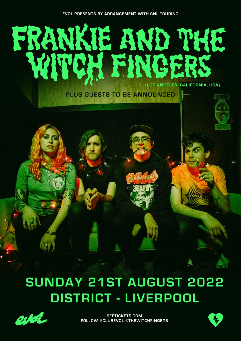 ***ANNOUNCEMENT***
For fans of <a href="/TheeOhSees/">Thee Oh Sees</a> &amp; <a href="/BJM_Band/">Brian Jonestown</a>. Bubbling up from the psychedelic tar pits of L.A, we bring you the expansive, immersive &amp; thick groovy psych-rock of <a href="/thewitchfingers/">Frankie and the Witch Fingers</a> 🇺🇸 LIVE at <a href="/DistrictLpool/">District</a> Sunday August 21.  Tickets on-sale now: seetickets.com/event/frankie-…