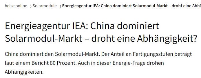 WolframHerzog's tweet photo. Was heißt hier "drohende Abhängigkeit" von China bei #Solarmodulen ? Die ist bereits EXISTENT! #Witzbolde https://t.co/rsAUfz1pT1