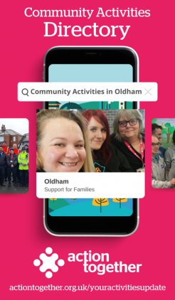 Our directory of Community Activities is your one stop shop for activities run by VCSFE groups in #Oldham 🖱️

To get your activity in our directory, please fill out this form ow.ly/BAwx50JRjMl

For help adding your activities and more info, email info@actiontogether.org.uk