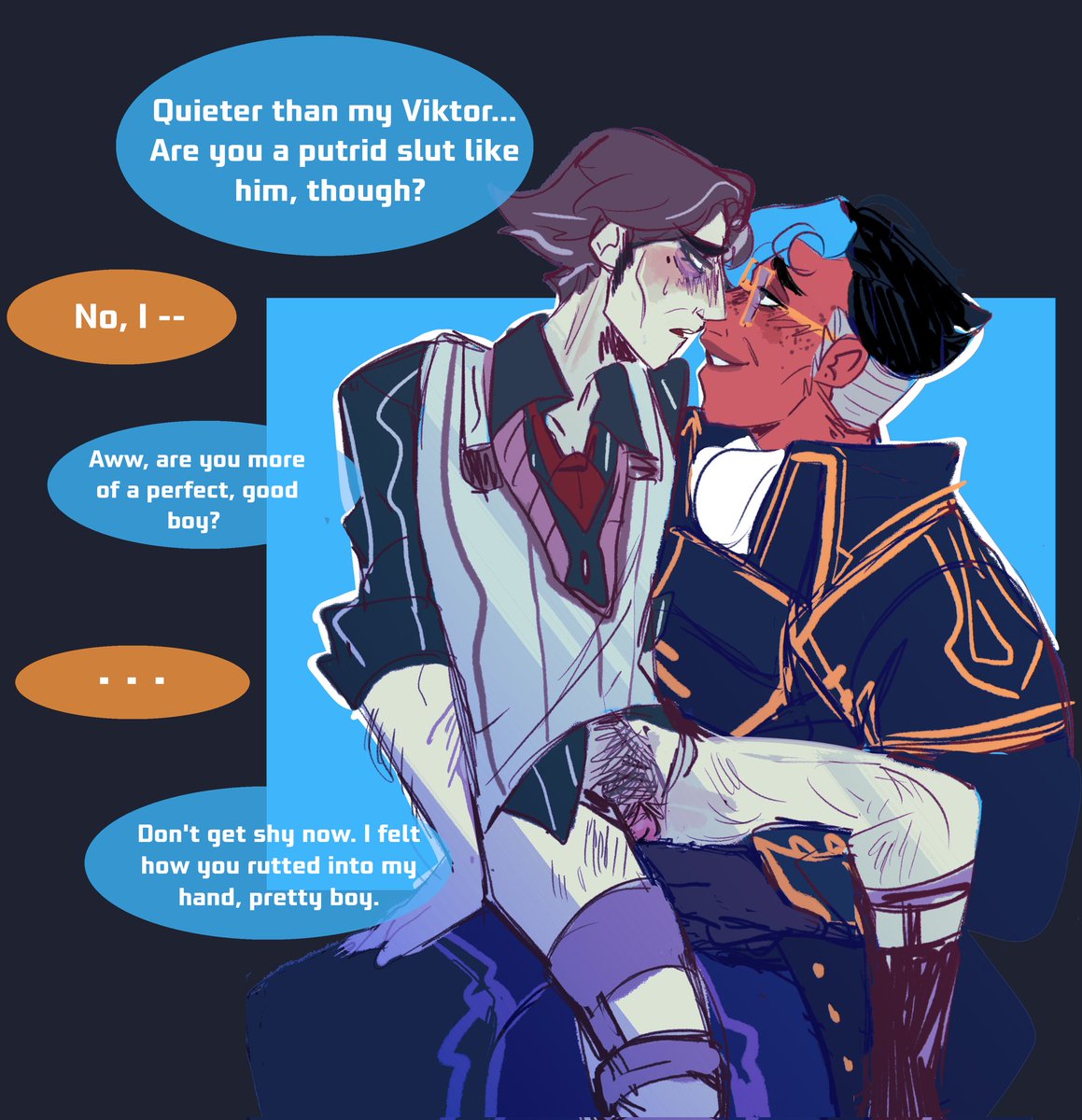 depriviolent's tweet photo. imagine theyre in a backroom of a party while everyone thinks theyre discussing important hextech business or something https://t.co/HDdflyCd6D