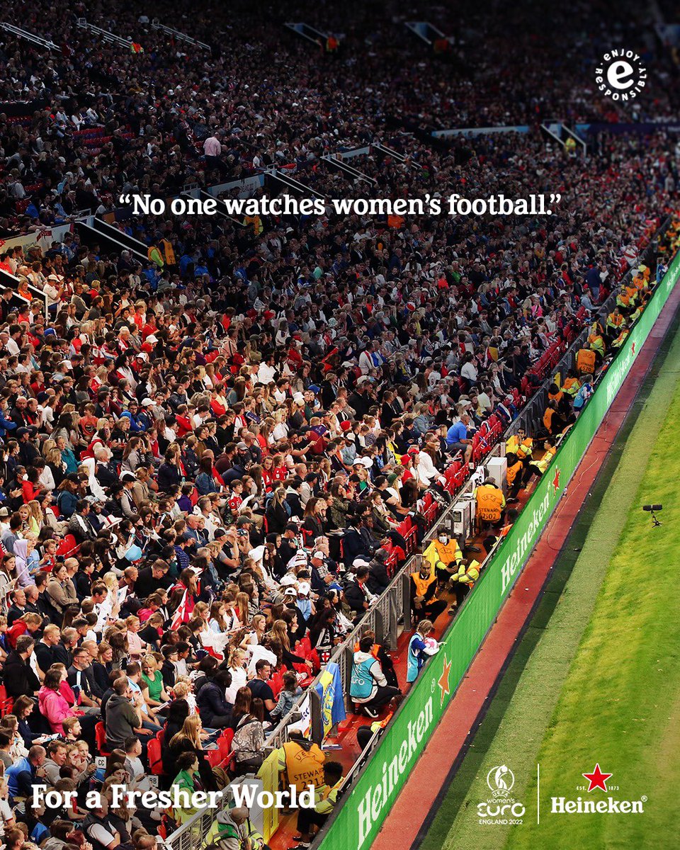 Heineken's tweet photo. Cheers to the 68,781 people who broke a record on Wednesday. #CheersToAllFans #WEURO2022 https://t.co/VpzSdwoFpq