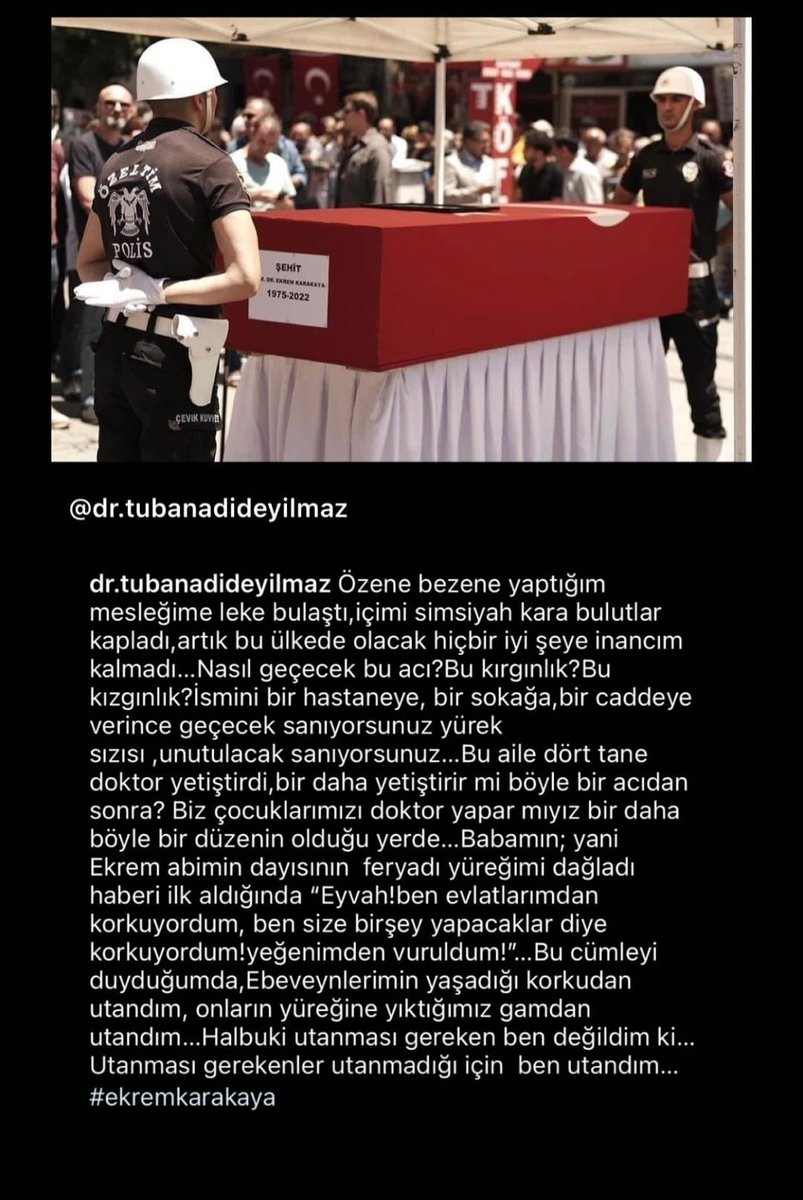 Şehidimiz Dr. Ekrem Karakaya'nın doktor olan kuzeni aşağıdaki duyguları paylaşmış. Bunun üzerine daha ne denebilir ki... Altına imza atmaktan başka. Babasının feryadına katılmaktan başka...