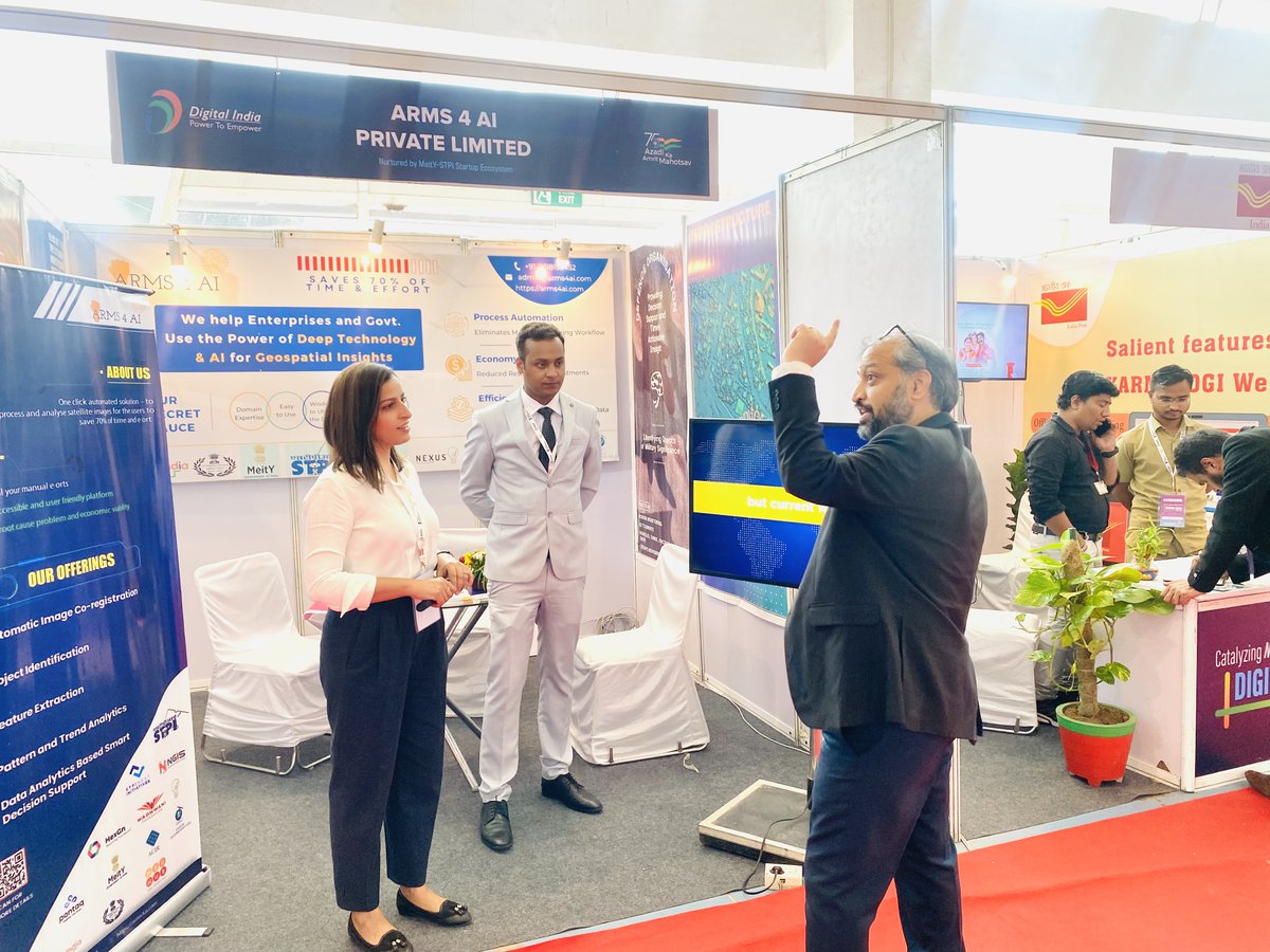 Arms4AI1's tweet photo. Excited to be presenting our startup in #digitalindiaweek to the Secretary, MeiTY @alkesh12sharma Shri Alkesh Sharma for the first time &amp; @s_subodh, CEO, STPI.
@GoI_MeitY @stpiindia @StpiDehradun @STPINoida  @startupindia @WEHubHyderabad @pontaq_vc @_DigitalIndia @MSH_MeitY https://t.co/icnfeNR3VZ