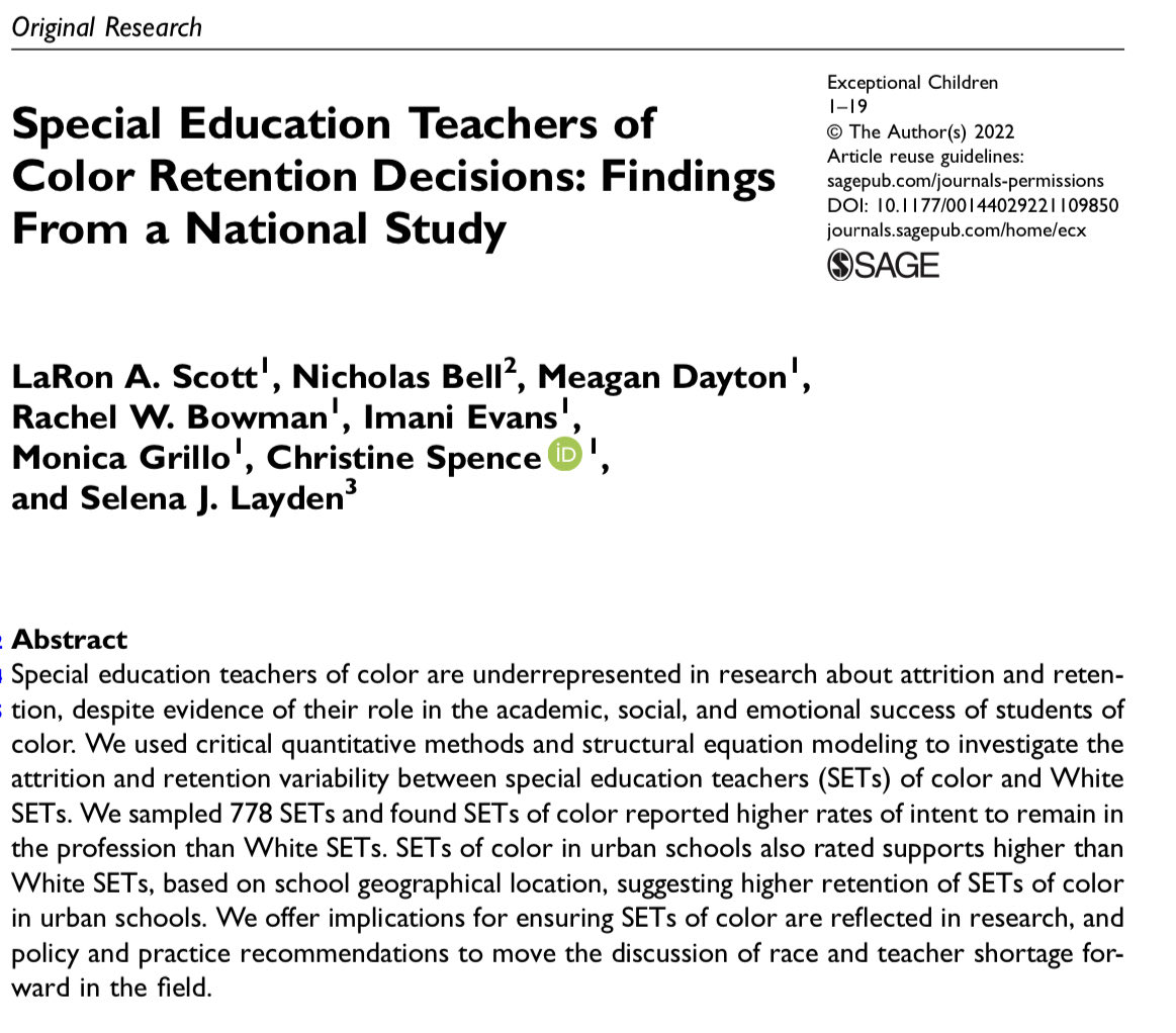 🚨New pub alert. Here we investigated attrition and retention intent of sped teachers of color. ⁦@RachelWBowman⁩ ⁦<a href="/imanioe/">Imani Evans</a>⁩