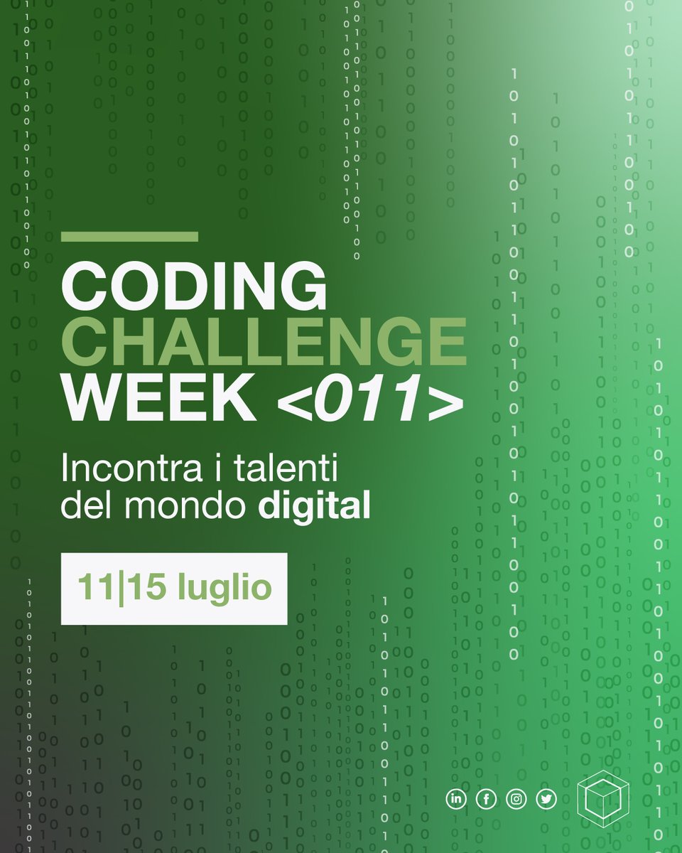 StartHubConsulting (@starthubcons) on Twitter photo Dall'11 al 15 luglio si terrà la CodingChallengeWeek dedicata a tuttƏ Ə dev appassionati di #data e #codici!
👩🏻💻 Se sei unƏ dev e vuoi partecipare alla sfida, iscriviti sul sito!
👨🏻💼 Se vuoi aderire con la tua azienda, scrivi a sales@starthubconsulting.com!
digitalrecruitingweek.it/coding-challen… Dall'11 al 15 luglio si terrà la CodingChallengeWeek dedicata a tuttƏ Ə dev appassionati di #data e #codici!
👩🏻💻 Se sei unƏ dev e vuoi partecipare alla sfida, iscriviti sul sito!
👨🏻💼 Se vuoi aderire con la tua azienda, scrivi a sales@starthubconsulting.com!
digitalrecruitingweek.it/coding-challen…