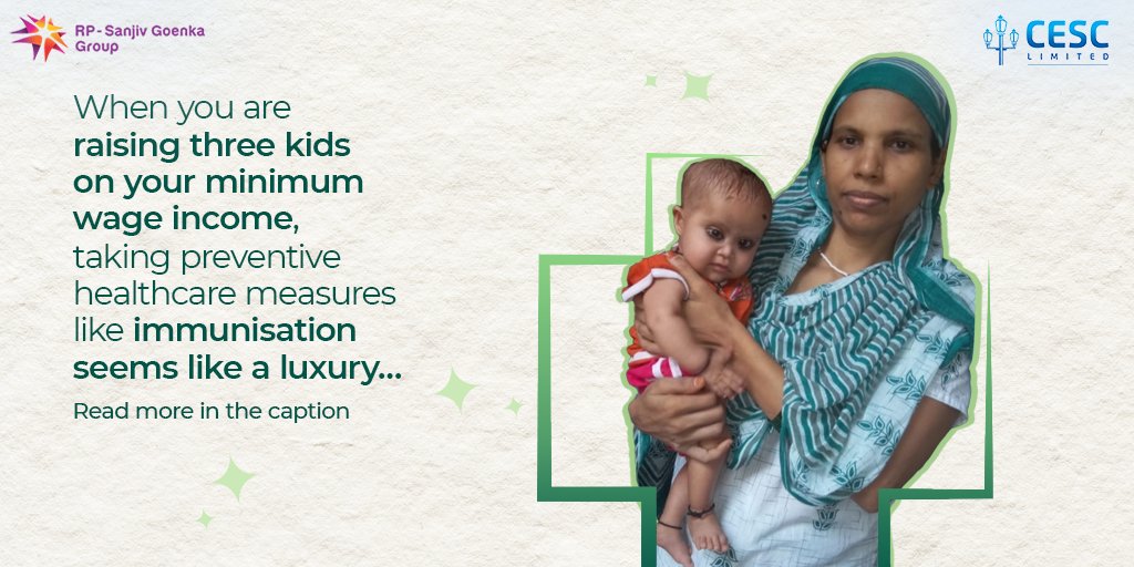 CESCLimited's tweet photo. For someone like me with three kids, immunisation seemed like a luxury. But Community Health Volunteer (CHVs) of Suswasthya Project by CESC changed my perception and enabled a better future for my children. Now, my kids get their growth monitored with CESC's support

#CESCLimited https://t.co/71dpO1Nv8a