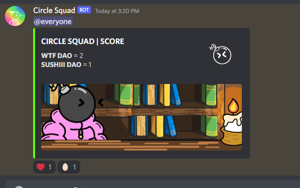 wethefriendly's tweet photo. Congratulation WTF for winning the @TheCircle_Squad event.๐ฅณ
That was a intense fight @SushiiiDAO_ and @krazy_dao
THANK YOU AND CONGRATULATIONS TOO ๐คฉโฅ๏ธ
#LFG #wtffam https://t.co/WrK7Mvb3sZ