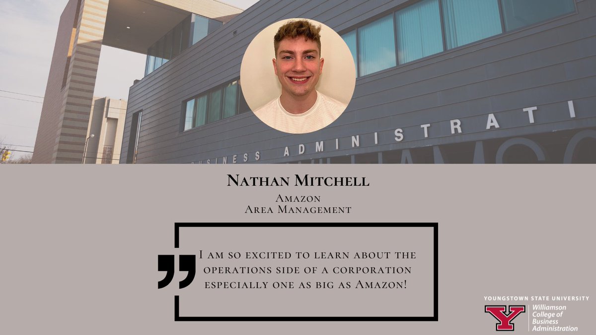 Our first Summer Internship Spotlight is senior Nathan Mitchell. Mitchell is from Girard and majors in marketing management. He is completing his internship in Area Management for Amazon out of Fort Worth, TX. We hope you're having the best time, Nate!
