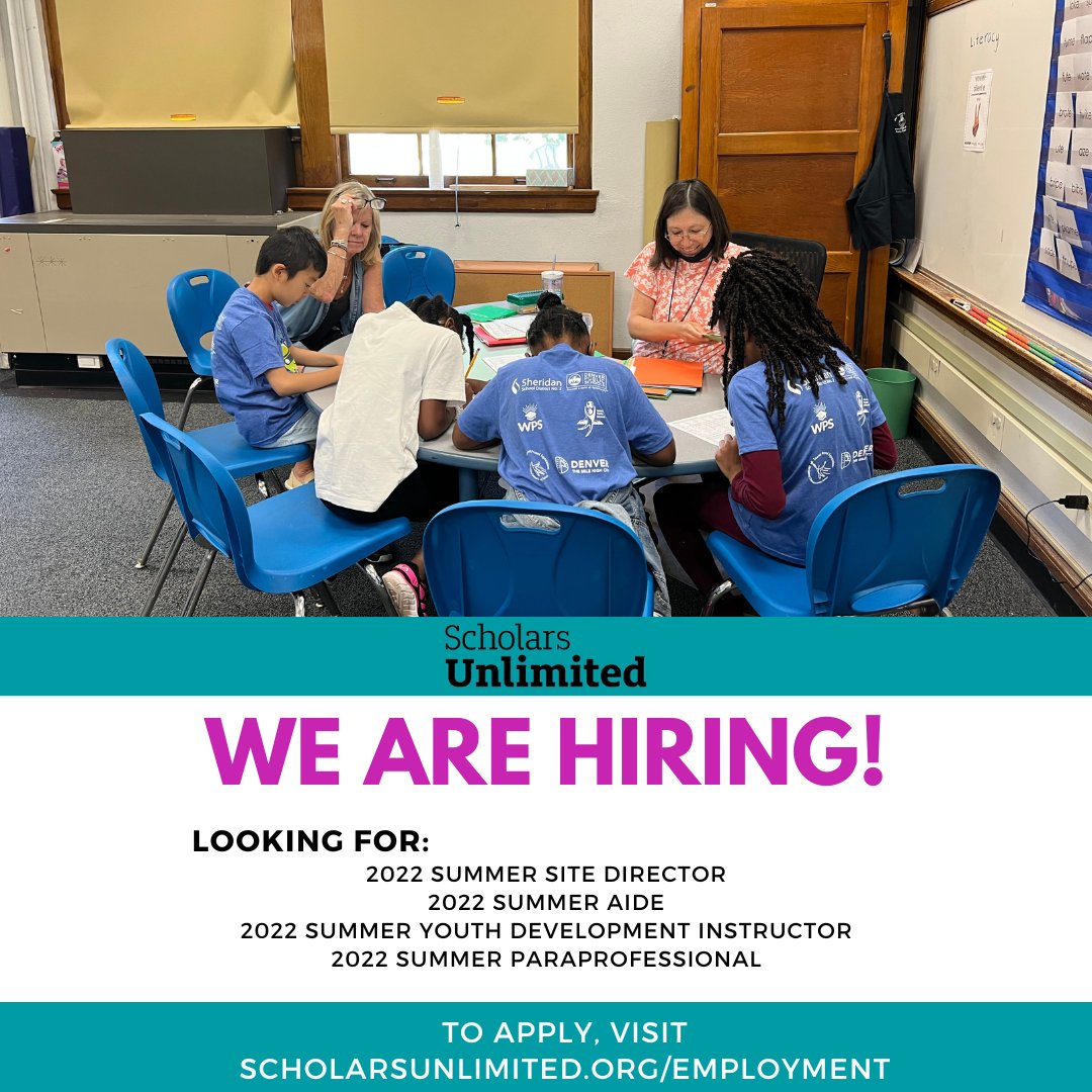 WE ARE HIRING! 
For more information, visit scholarsunlimited.org/employment