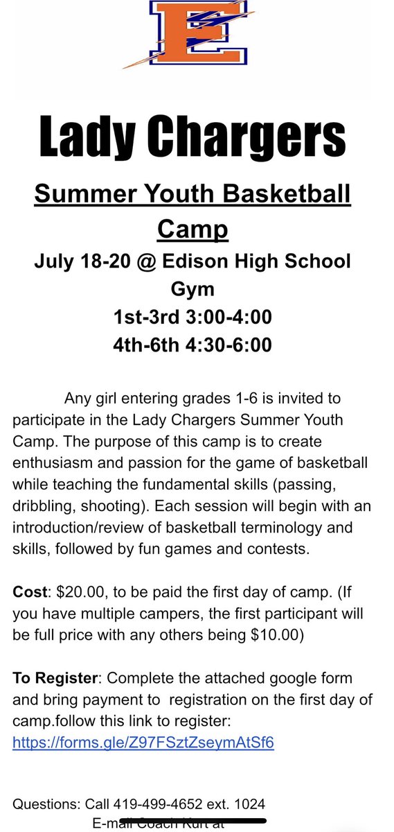 It’s that time again! Make sure to get your future Lady Chargers registered for our summer youth camp.