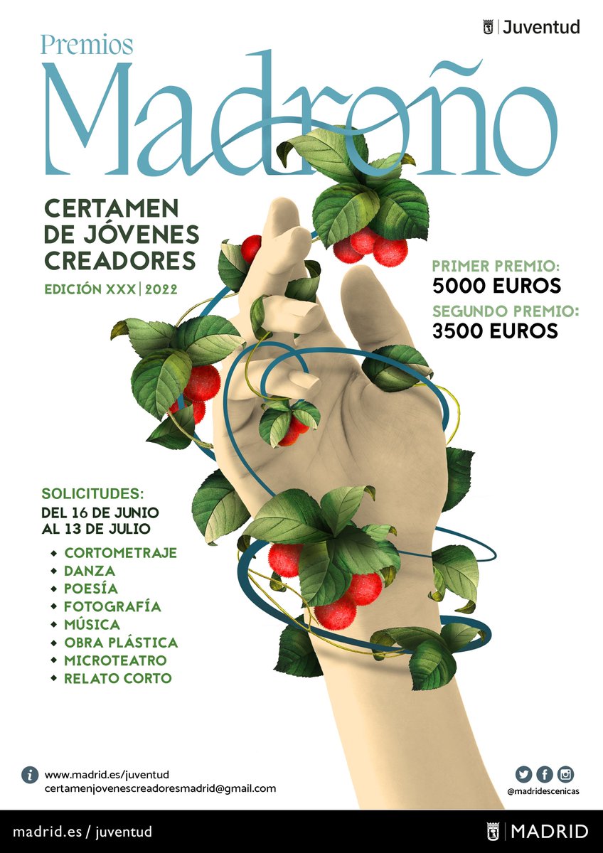 📢¡ÚLTIMOS DÍAS para el Certamen de jóvenes Creadores 2022!
Si eres un-a artista no dejes pasar esta oportunidad, hay diferentes modalidades: #Poesía,  #música, #danza... y mucho más!!
Hasta el 13 de Julio
Más info: cutt.ly/CertamenJovene…