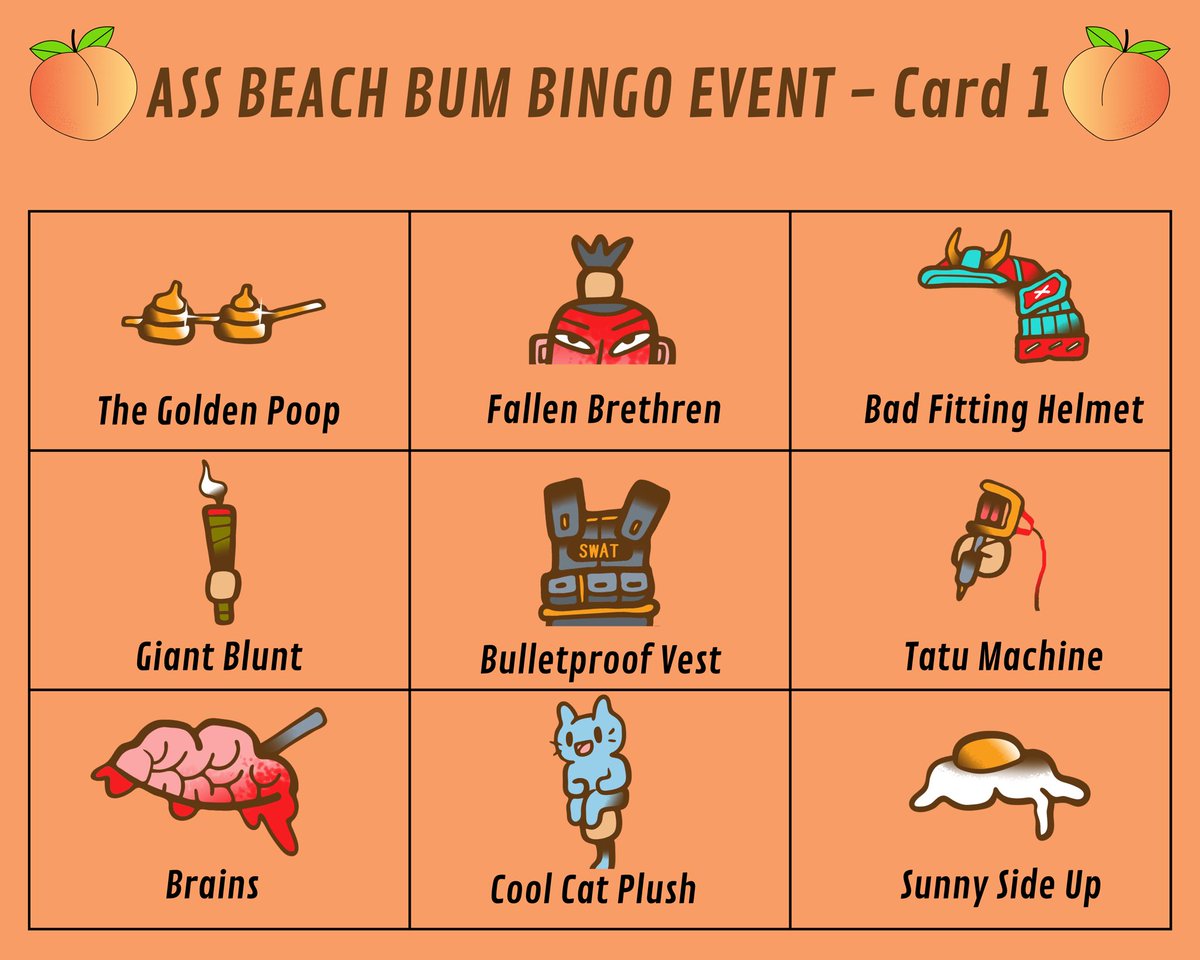 Things are starting to pick up in our Beach Bum Bingo event! Get that ASS off the floor and get those lines! 🍑 
Card 1 ends on July 17th @ 4pm est