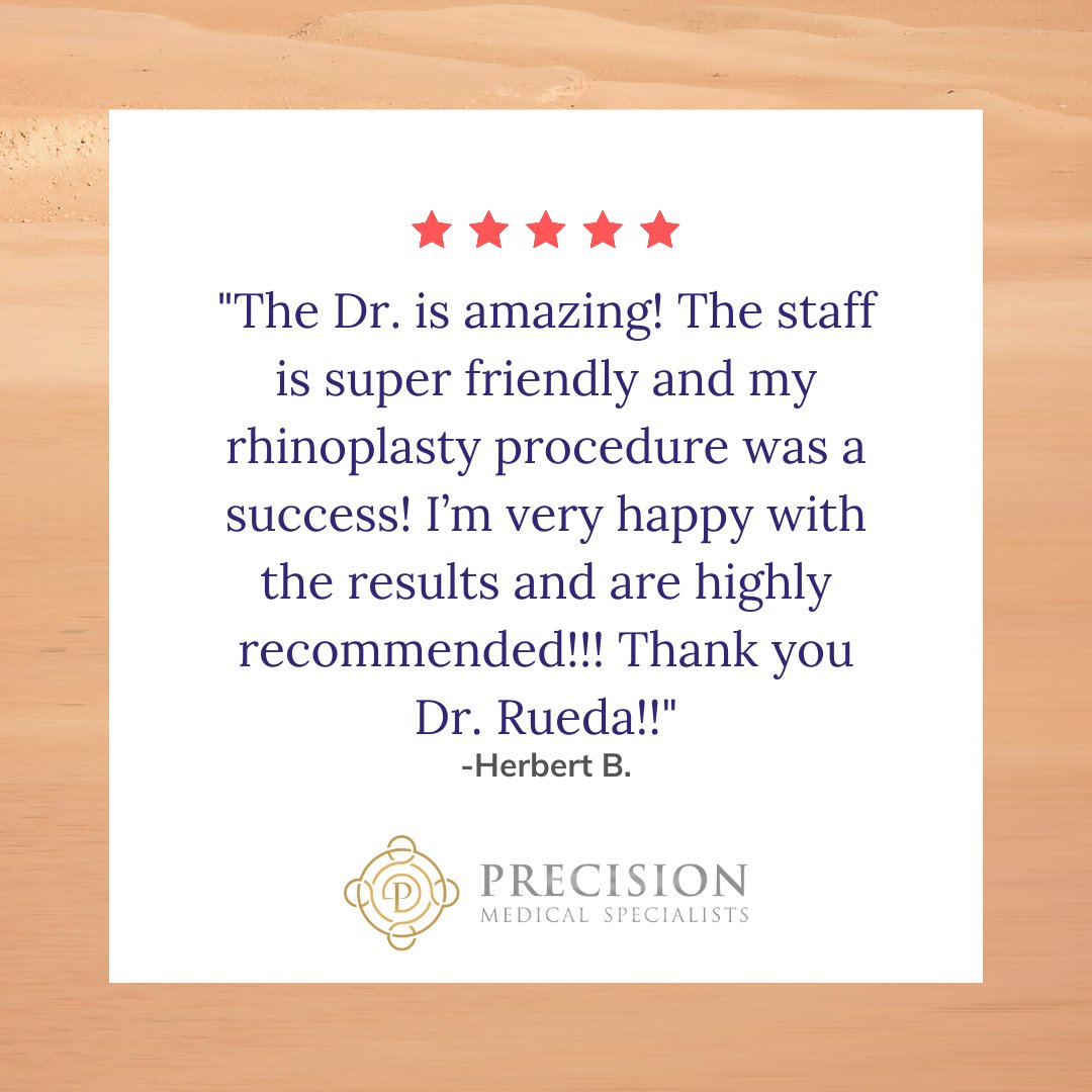PrecisionMDs's tweet photo. Finishing up the week with a great review. Thank you Herbert!
#PrecisionMDs #DrStevenRueda #rhinoplasty #5stars https://t.co/ynBrQDvI4g