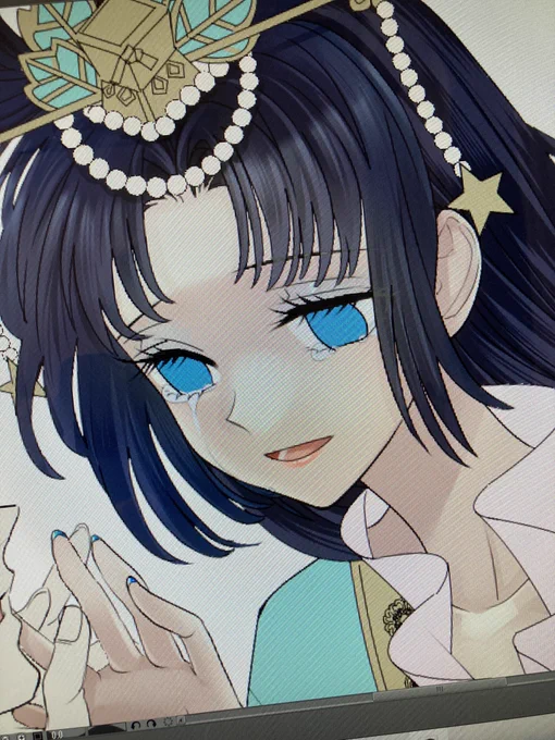 線画ちょっと修正して、下塗り終えて、 髪の塗り途中です  #wip #途中イラ #途中経過 #進捗 #digitalart #創作イラ
